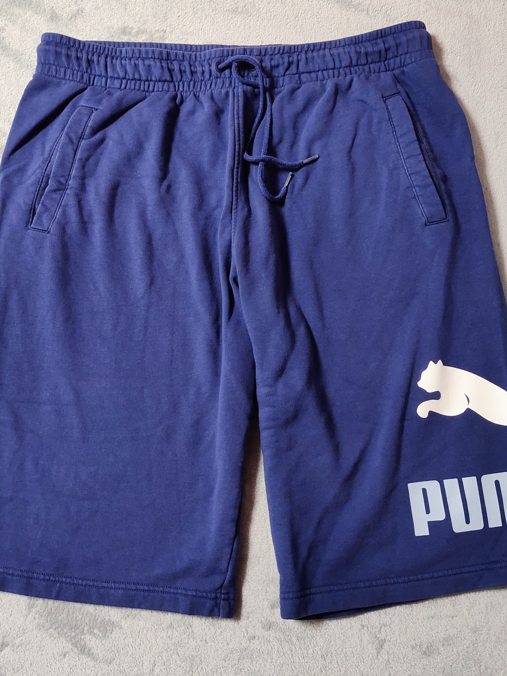PUMA Men’s Navy Logo Drawstring Shorts Athletic Lounge Gym Wear XL